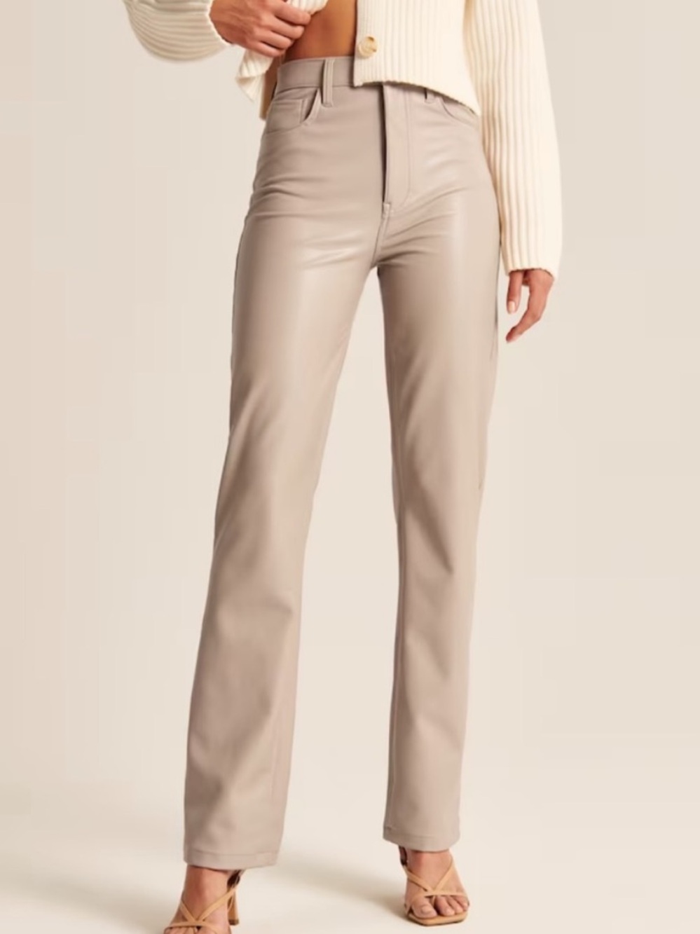 Abercrombie & Fitch Women’s Straight Faux Leather Jeans in Taupe - Curve Love